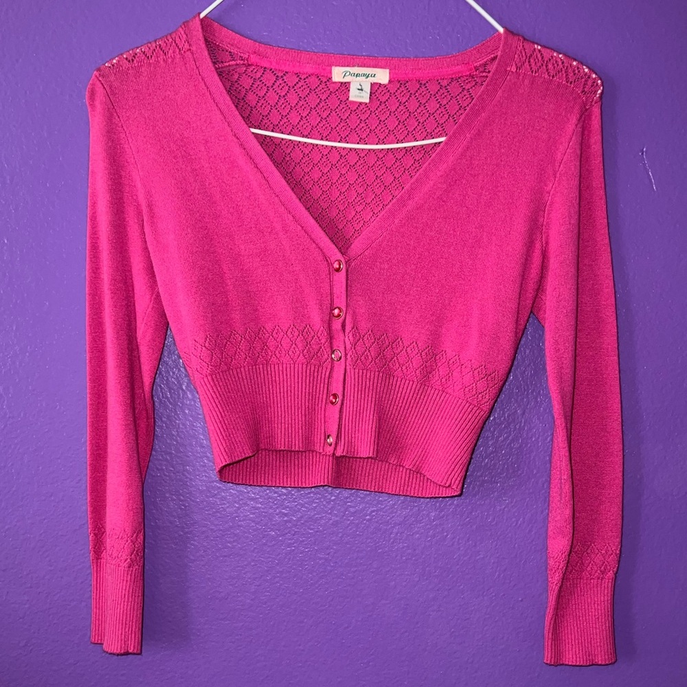 Pink Slim Fit V- V-Neck Knitwear Cardigan